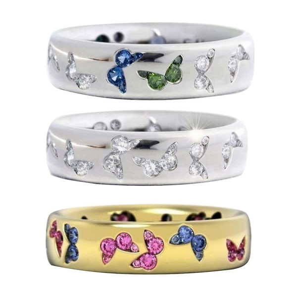 Muoti Naisten Butterfly Cubic Zirkonia upotekoristeinen sormus hääjuhla koruja Pink and White US 6