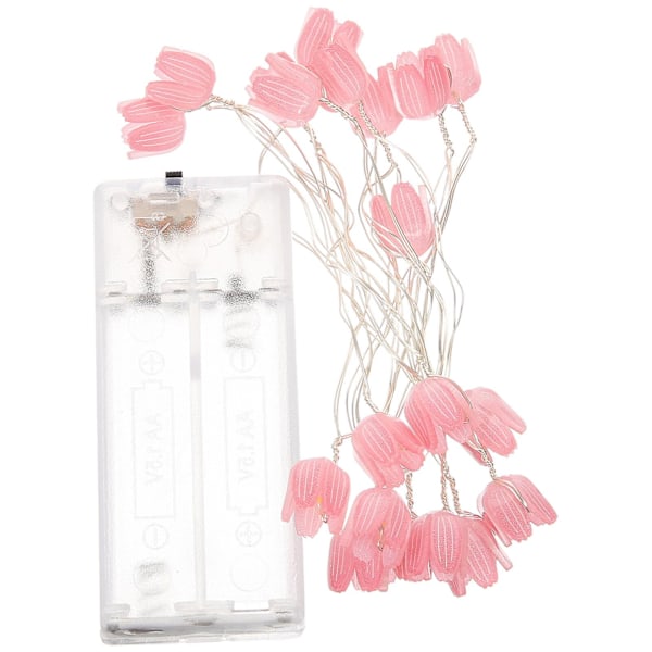 Blomsterljusslinga, tulpanljusslinga, dekorativ ljusslinga, ljusslinga för inomhusbruk, rosa tulpan DIY [2 meter 20 lampor - batteridriven]