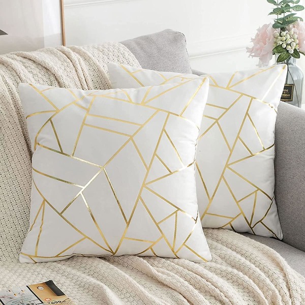 Hvid sofa pudebetræk 40 X 40 geometrisk mønster pude Deco Fætter Dekorativ stue Sæt med 2 pudebetræk