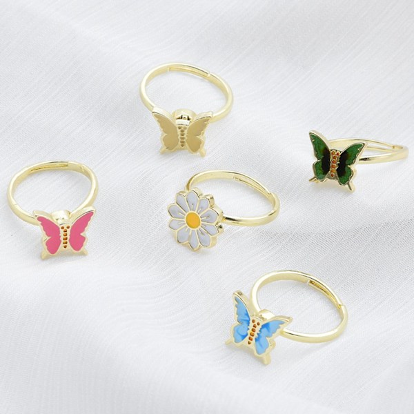 Dame Ring Sommerfugl Justerbar Åpning Smykker Roterbar Krysantemum Finger Ring For Bryllup C