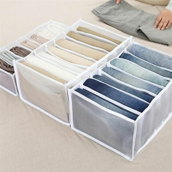Sett med 3 Kommode Skuff Organizer Oppbevaringsboks med rom for jeans Skap Klær Skuff Mesh Divider Box 7 Grid