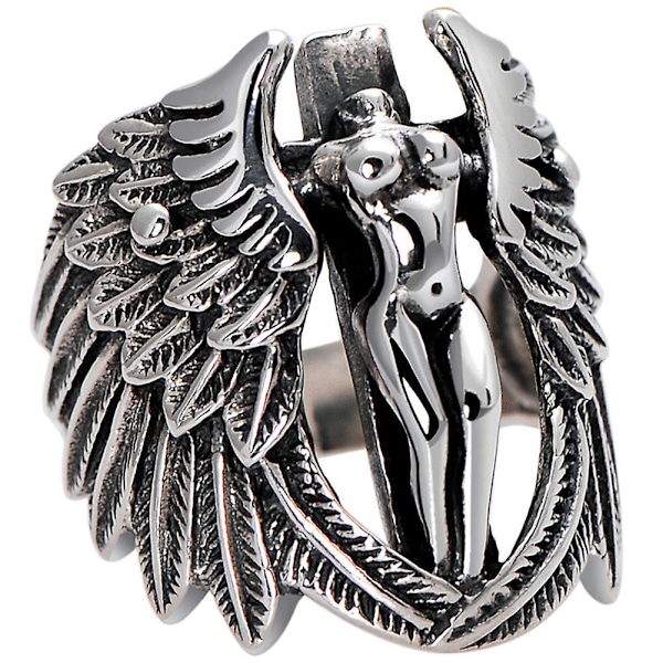 Gotiske mænd Cross Guardian Angel Wings Udskåret Biker Finger Ring smykker gave US 10