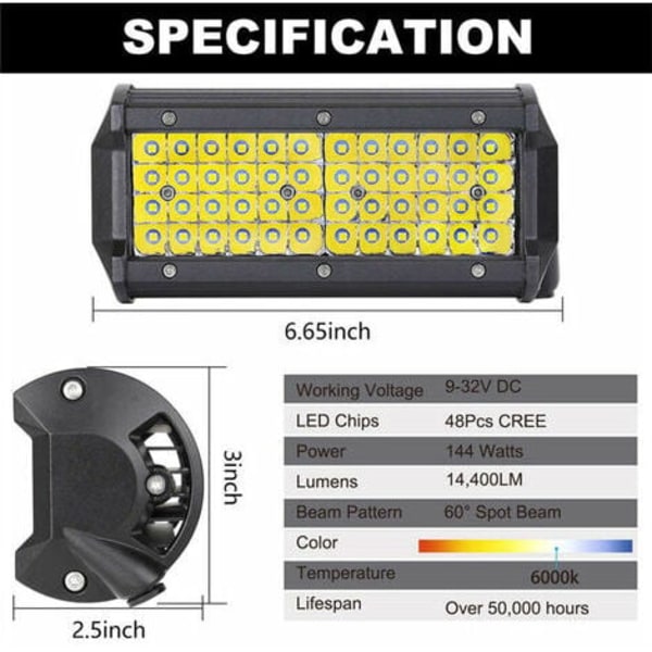 LED-arbeidslys, 7" 96W LED-arbeidslys for bil, LED-fjernlys LED, LED-hodelykt for motorsykkel, LED-hodelykt, LED-stang, 6000K fo