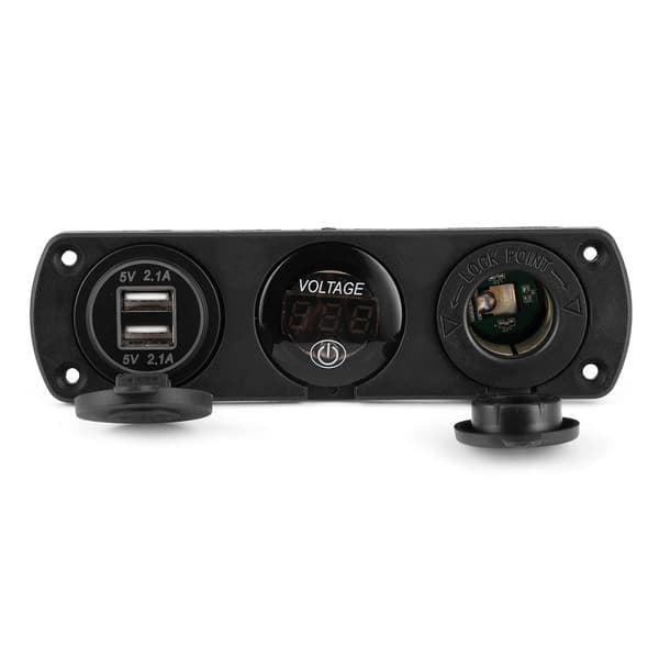 3-hullers bilkontaktpanel Dobbelt USB-oplader LED digitalt voltmeter cigarettænderstik