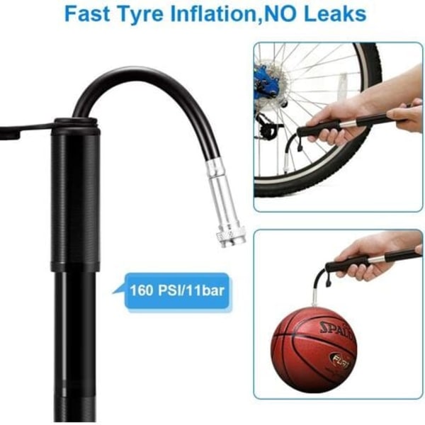 Cykelpump, mini högtryckspump 160PSI/11 barventil Passar Presta/Schrader lättviktshandpump av aluminiumlegering för väg