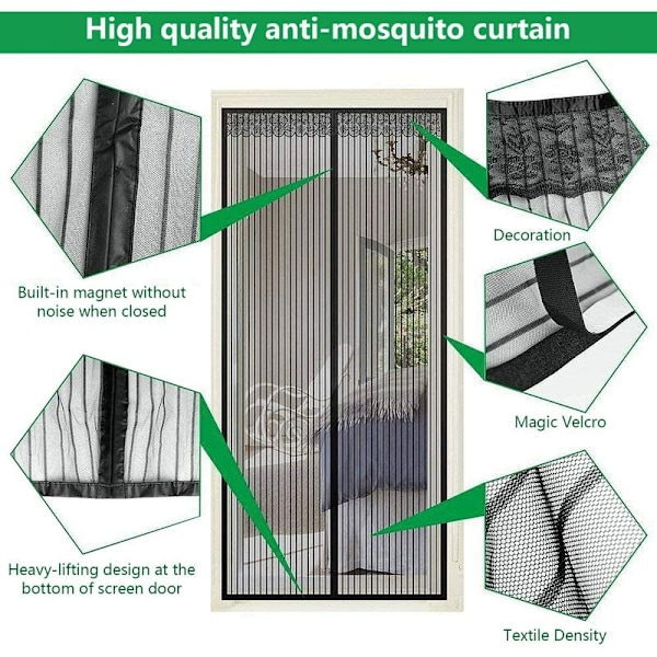 Magnetisk dörrmyggnät, automatisk stängningsgardin Mesh Anti-insektflugmygga, starka magneter (110 x 21
