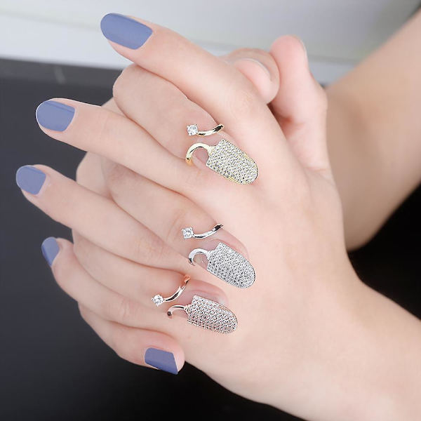 Nagelring För Kvinnor Guld Silver Färg Ring Iced Out Aaa Micro Pave Justerbar Ring Hip Hop Smycken Present