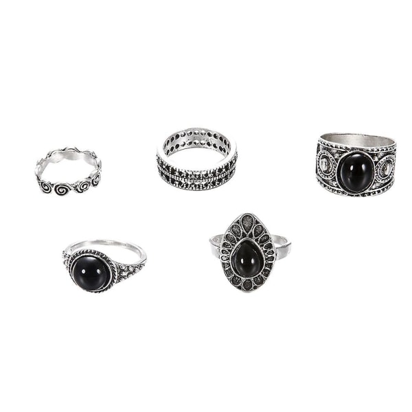 5 st Vintage Hollow Drop Ovan Knuckle Kvinnor Stapling Midi Rings Set Pub Gift