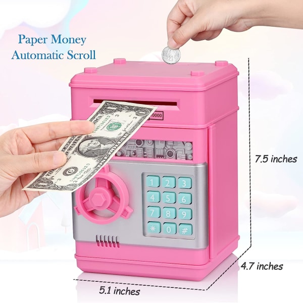 Automatisk rullande elektronisk bankomat Spargris med lösenordssäker, för pojkar, flickor, barn, födelsedagar och Chri