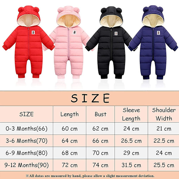 Babyjente med hette i bomullsdun 90cm pink