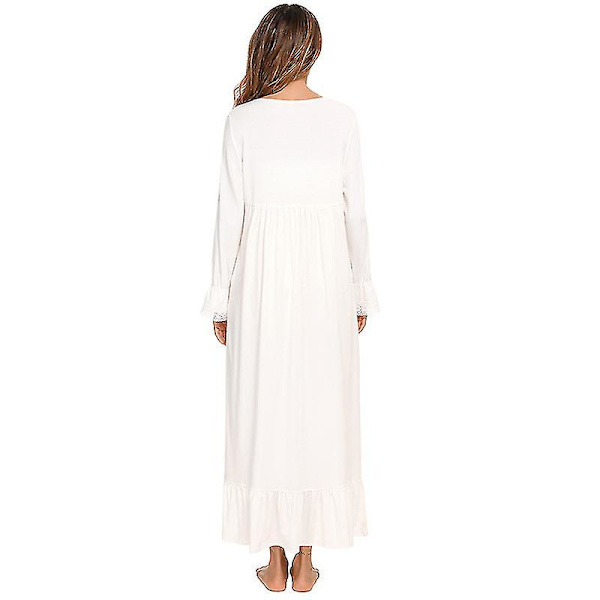 Victorian Nightgown puuvillainen Sleepshirt pitkähihainen M White