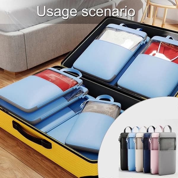 Set med 4 effektiva väskor för bagageorganisation Funktionell organiserad packningsbehållare Expanderbara kompressionskuber Väskor Marinblå