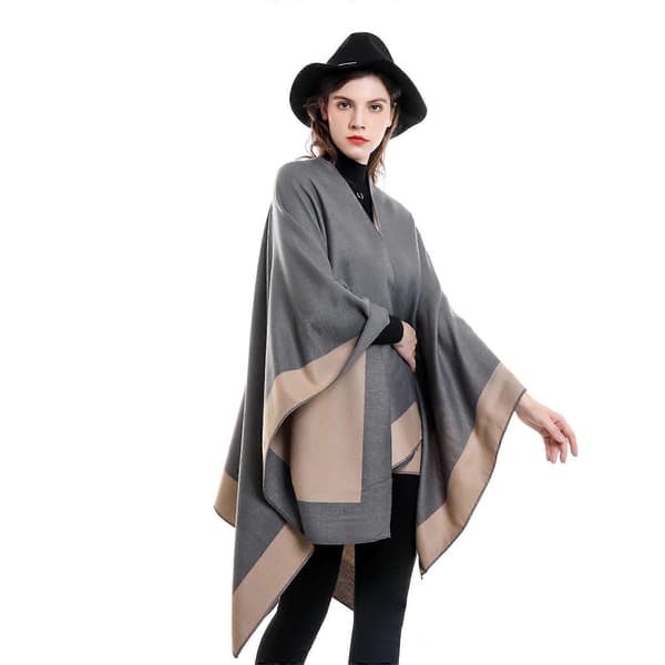 Dame Sjal Wraps Åben Front Poncho Kapper Oversized Sweaters Mode Sjaler til Efterår Vinter hvid mørkegrå white dark gray