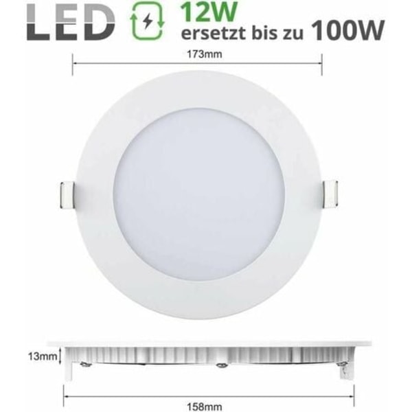 12W rundt LED-panel, led spot Downlights nøytral hvit 6000K-6500K Innfelt tak Downlight, Ekstremt flat, driver inn