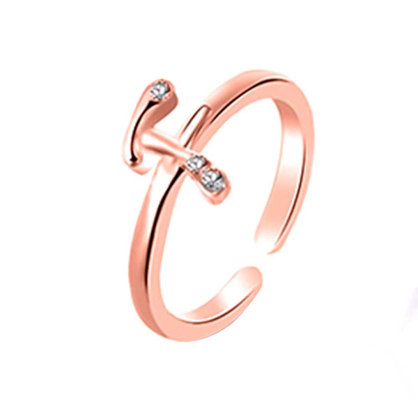 Mode Simple 26 Letter Rhinestone indlagt åbning Finger Ring Lady smykker gave Rose Gold F