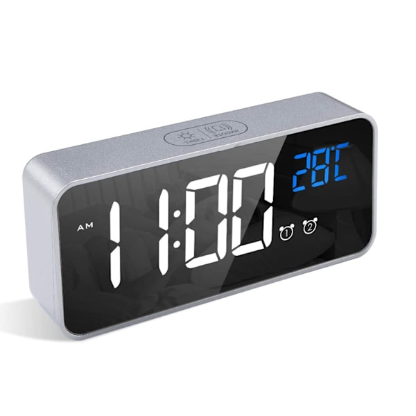 LATEC digital väckarklocka, LED-väckarklocka med snooze-funktion, USB portar för laddning (silver)