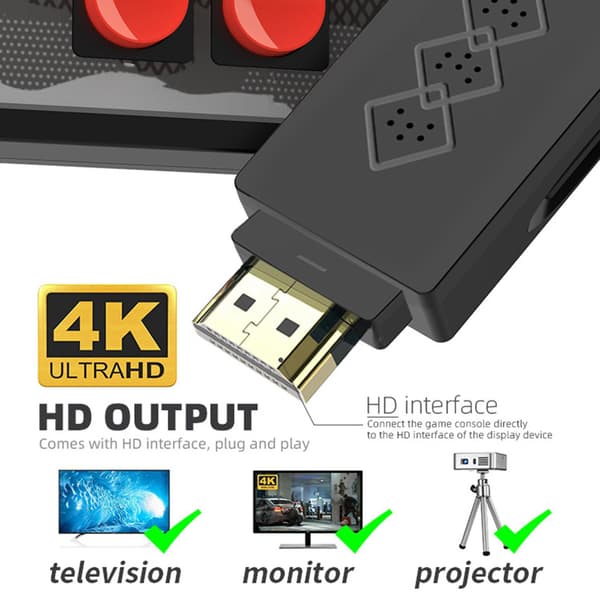 Y2SHD PLUS Videospelskonsol Inbyggd 1700 Klassiska Spel Mini Retro Trådlös Kontroller