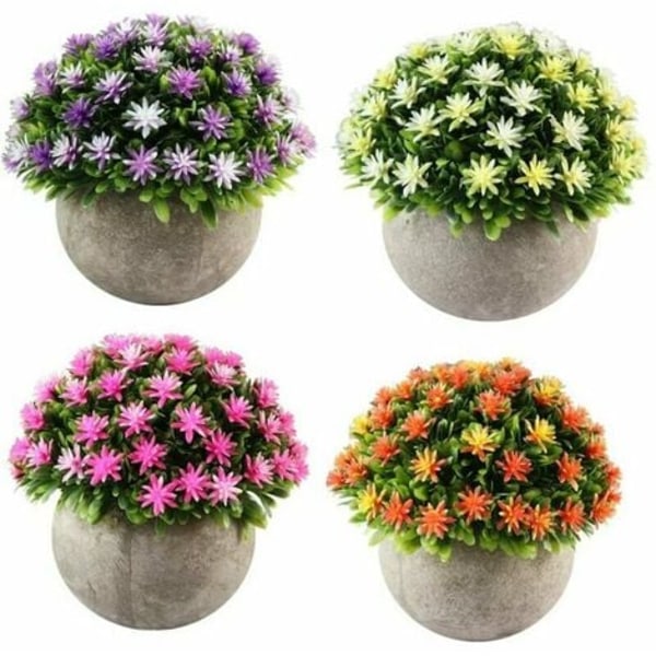Set med 4 små konstgjorda blomväxter med kruka, inomhus utomhus för dekoration.(Orange+Rosa+Gul+Lila) LYCXAMES