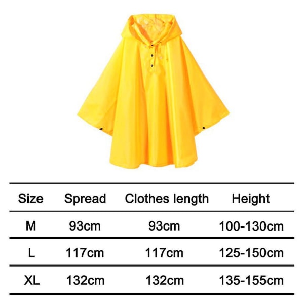 Rain Poncho hettejakke for barn Regnfrakk-størrelse, fargemyellow yellow XL