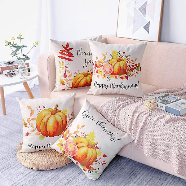 Høstputetrekk 45*45 cm For Høstdekor Sett med 4 Høsthøst gresskartema Farmhouse Pynteputetrekk til Sofa Sofa Hjemdekoratio Pumpkin Theme