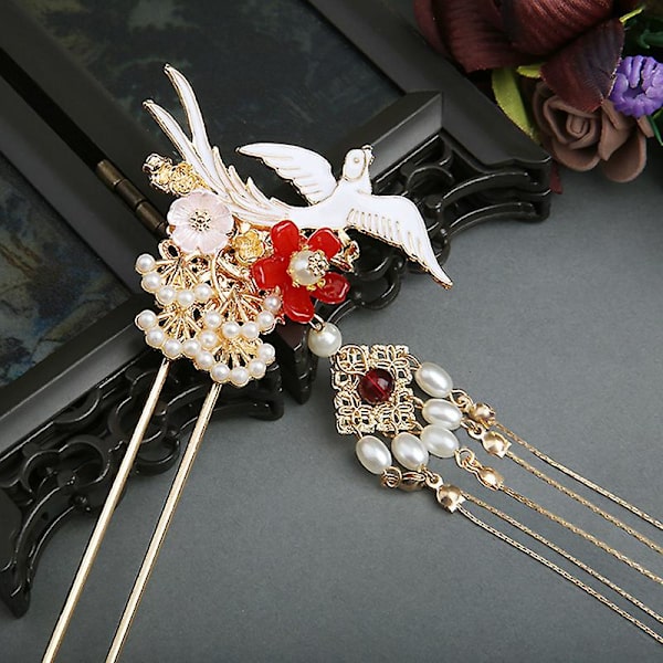 2021 New Hanfu hårnål Daily Wear Pearl Decor Step Shake Flower Shake Lång tofs hårtillbehör