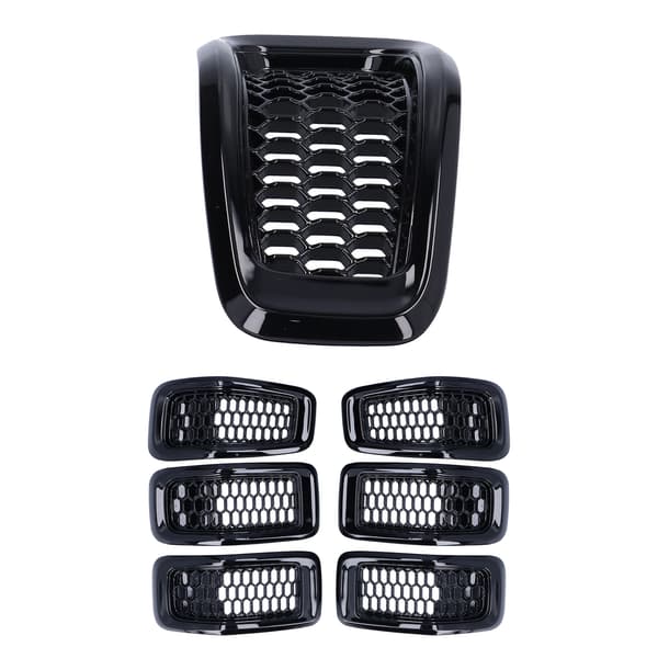 7 stk. blanke sorte frontgrillindsatser grillbeskyttelsestrimtilbehør til Jeep Cherokee 2014-2018