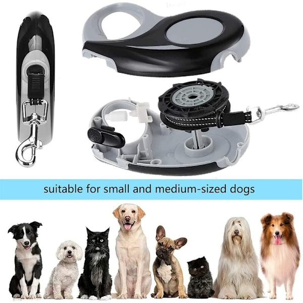 Infällbart hundkoppel 5M upprullningskoppel med ergonomisk design och indragbart bekvämt koppel för träningskoppel för hundstorlekar upp till 15 kg Justerbart koppel