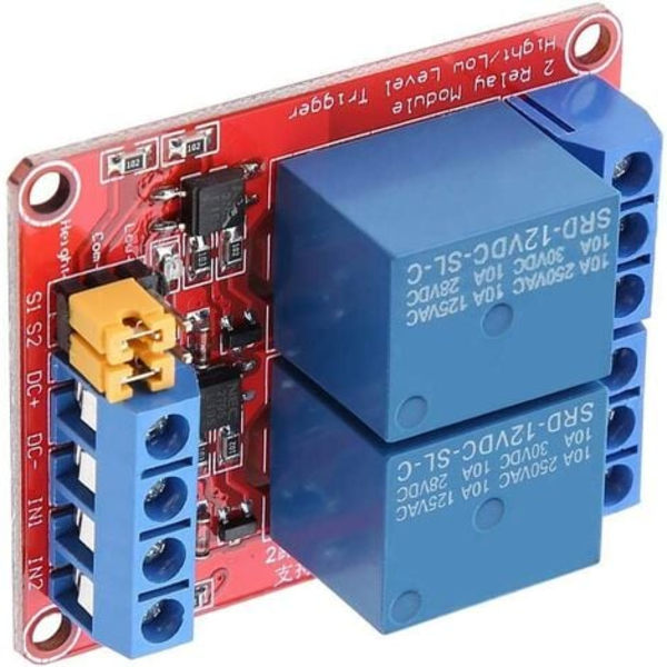 2PCS 12V 2-kanals relämodul med optokopplare isolering hög och låg nivå trigger