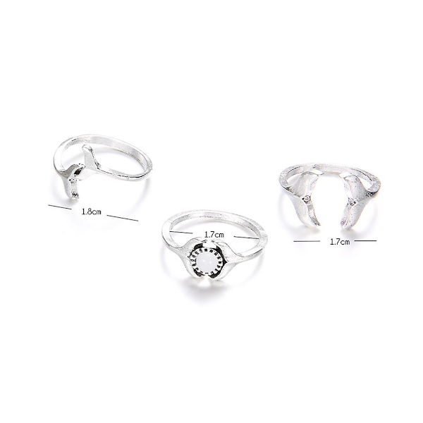 3st/ set Dammode Whale Tail Faux Gemstone Midi Knuckle Finger Ring Smycken