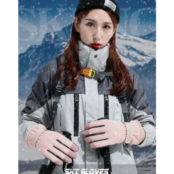 Kvinners vinterskihansker Berøringsskjerm Vanntett Kuldebestandig Plus Velvet Thick Sports Riding Varme vindtette hansker Herre Q807 Rosa