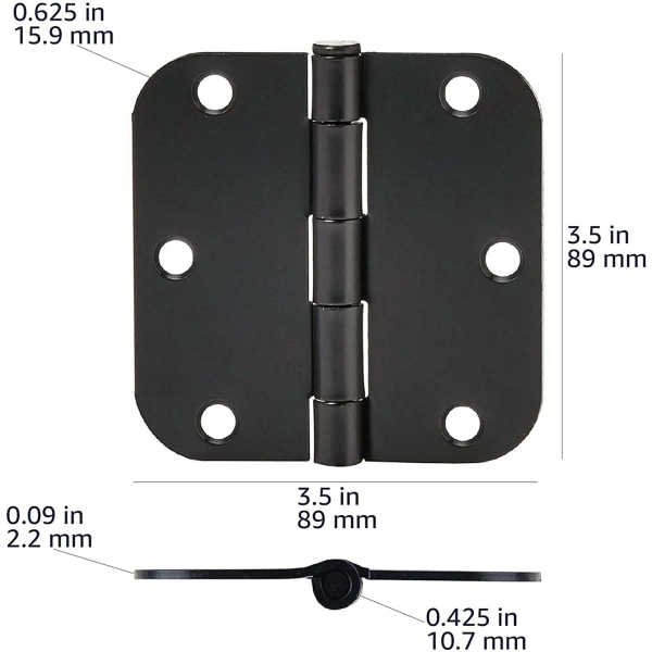 3,5" x 3,5" pyöreät oven saranat, 10 kpl, mattamusta