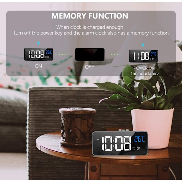 LATEC digital väckarklocka, LED-väckarklocka med snooze-funktion, USB portar för laddning (silver)