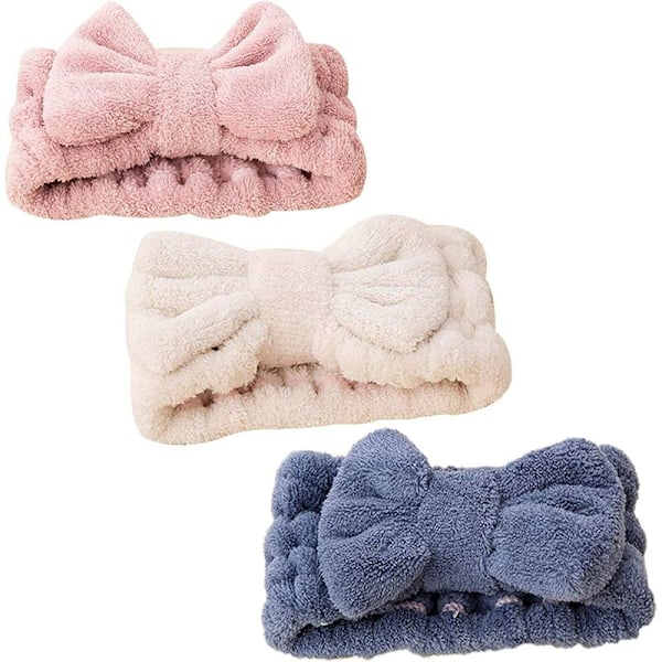 Mørk rosa+mørk rosa+off-hvit jente pannebånd Søt ansiktsvask Skjønnhet Makeup Hårbånd Søt sløyfe Elastisk pannebånd
