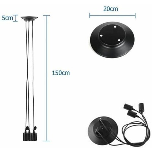 Valot 1,5M säädettävä DIY-riippuvainen kattokruunu olohuoneeseen, musta - musta