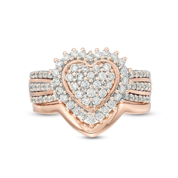 Mote kvinner Cubic Zirconia innlagt hjerte fingerring bryllupsfest smykker gave Rose Gold US 8