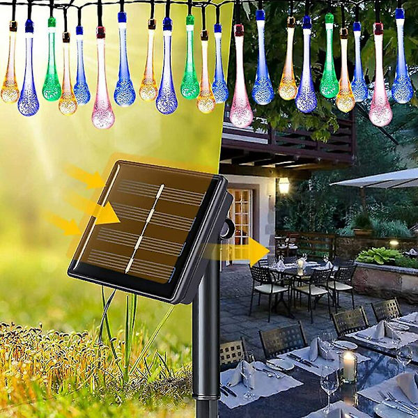 -5 Meter 20 Lights Solar Teardrop String Lights Vattentät Utomhusdekoration Landskap Trädgård Festligt bröllop -5 Meter 20 Lights