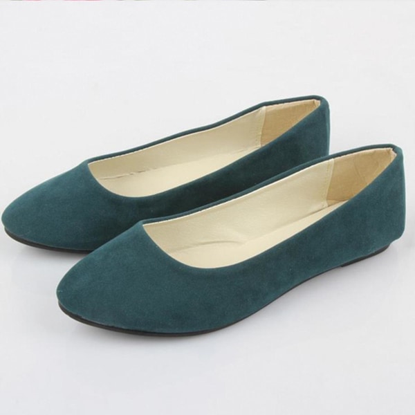 Kvinnor Pumps Flat Solid Slip On Loafers Mocka Skor Dark Green 35