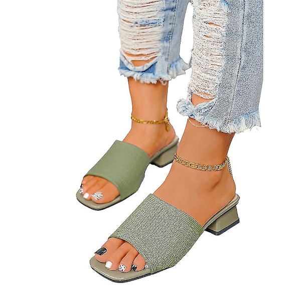Kvinner Chunky Heel Slippers Sommer Casual On Sliders Sko Green 40