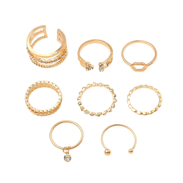 8st Kvinnor Ringar Geometric Rhinestone Lady Shiny All Match Hexagon Ringar För Dejting Golden