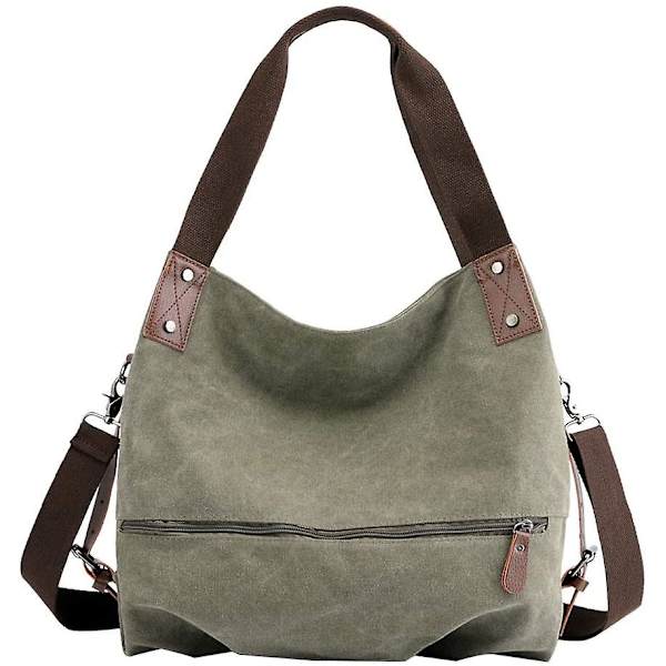Axelväska i canvas för fritid för kvinnor, Axelväska, Handväska för Shopper, Bucket Bag (grön)