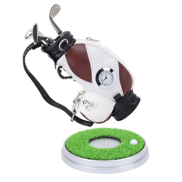 Skrivebords Golf Pennesett 3 Kulepenner Mini Bag Sink Legering Pennebase Brun Hvit