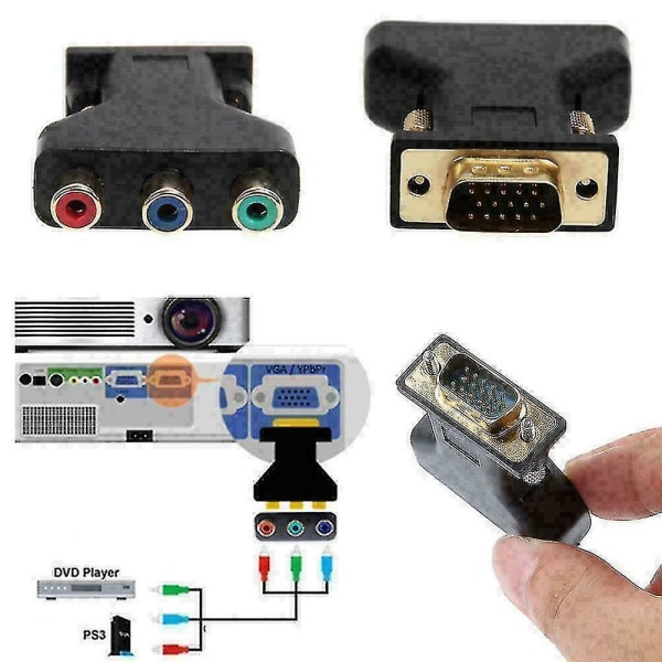 3 Rca Rgb hona till HD 15-pin Vga Style Component Video N Adapter B1w3 N2y2 Z0x6(svart)(1st)