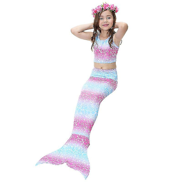 Lasten tyttöjen merenneito tail set rantaasut uimapuku Pink Blue 9-10 Years