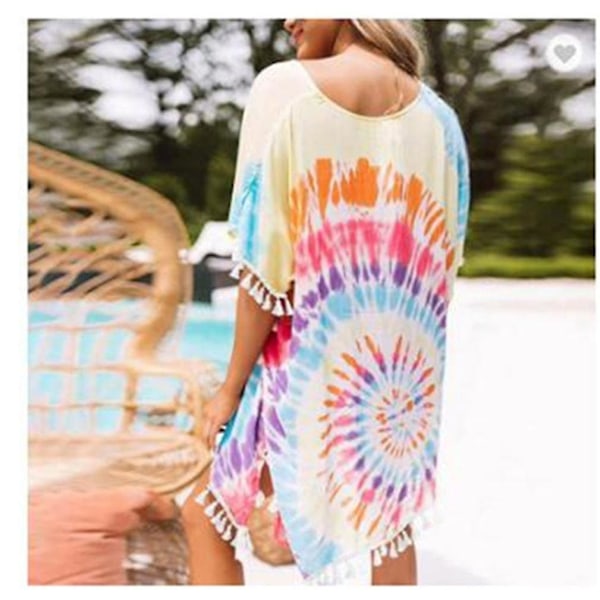 Boho-trykt Bikini Cover Up Suncreen Beachwear Bluse