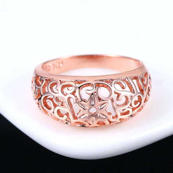 Mode Kvinder Hule Blomster Band Håndlavet Finger Ring Engagement smykker Deor Rose Gold US 8