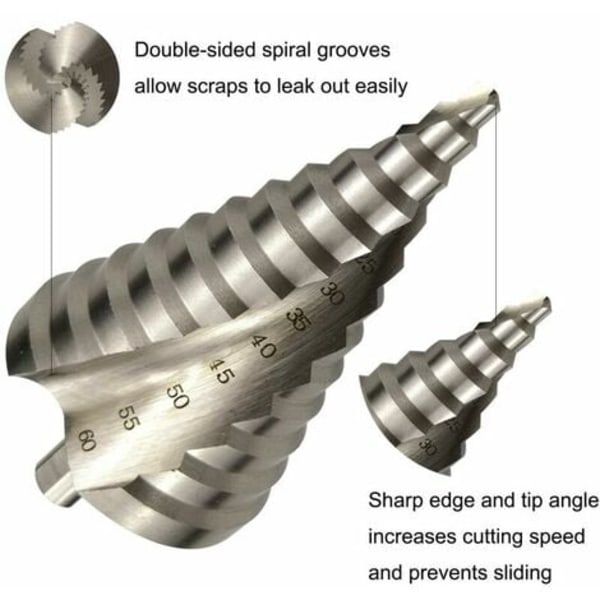 HSS trinbor 6-60 mm spiral konisk spalte 12 trin forsænkning til skruetrækker boring på stål Messing Træ Plast,e