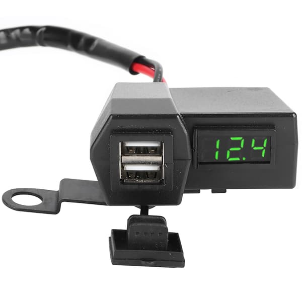 Universal motorsykkel dobbel USB-lader socket adapter med voltmeter display grønn