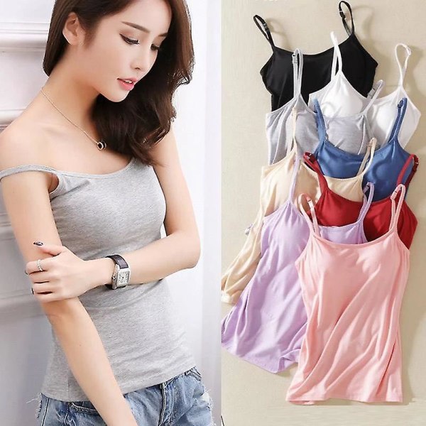 Dame Polstret Blød Casual BH Tank Top Dame Spaghetti Cami Top Red S
