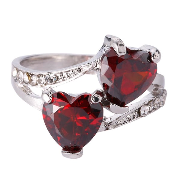 Muoti Naisten Ylellinen Cubic Zirkonia tekojalokivi upotekoristeinen Double Love Heart Ring Red US 7