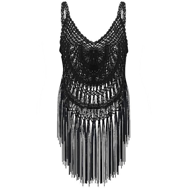 naiset Boho Holiday Beach Seksikäs Bikinit Cover Up Mekko Virkattu Pitsi hapsu Uimapuvut M